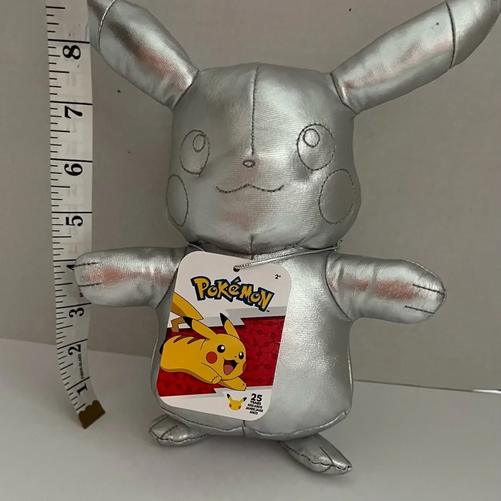2021 Pokémon 8” Silver Pikachu 25th Anniversary Plush Cuddly Shiny Silver NWT